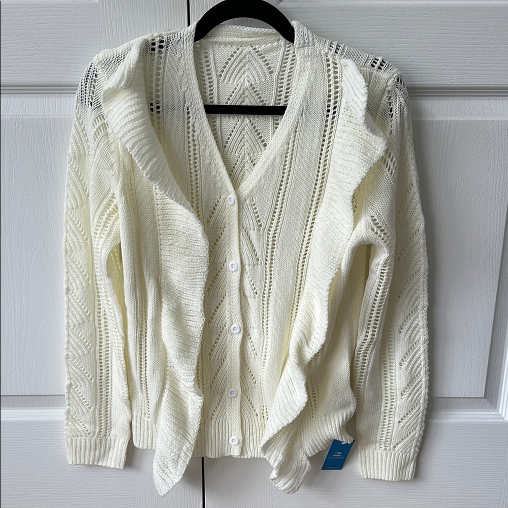 Cozy White Cable Knit Cardigan Sweater